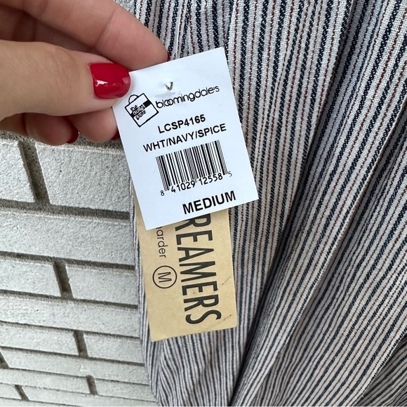 NWT 4our Dreamers Stripe Smocked Midi Dress White Navy Blue Spice Linen Cotton - Picture 7 of 12
